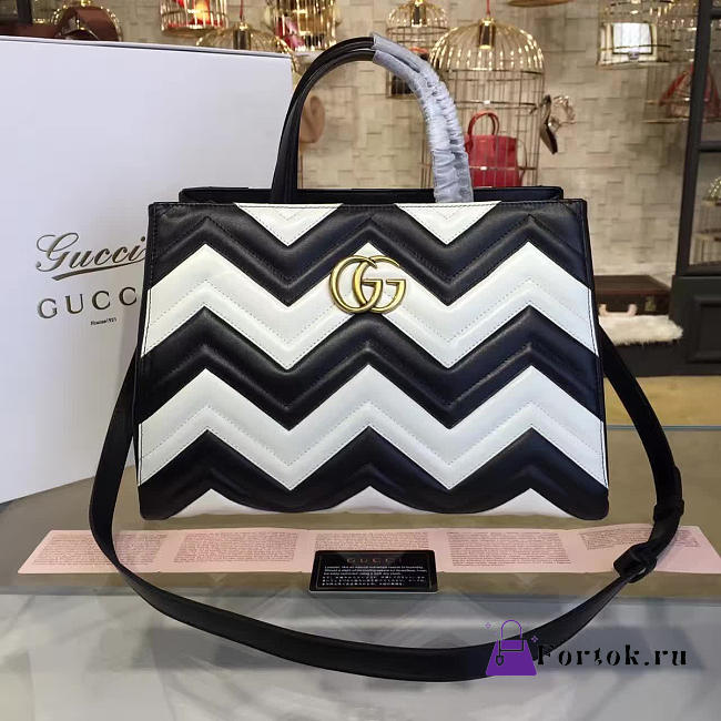 Gucci GG Marmont Matelassé Tote Black and White Leather 2235 35cm - 1