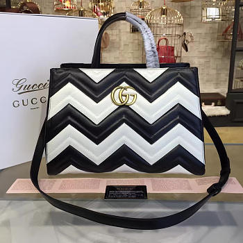 Gucci GG Marmont Matelassé Tote Black and White Leather 2235 35cm