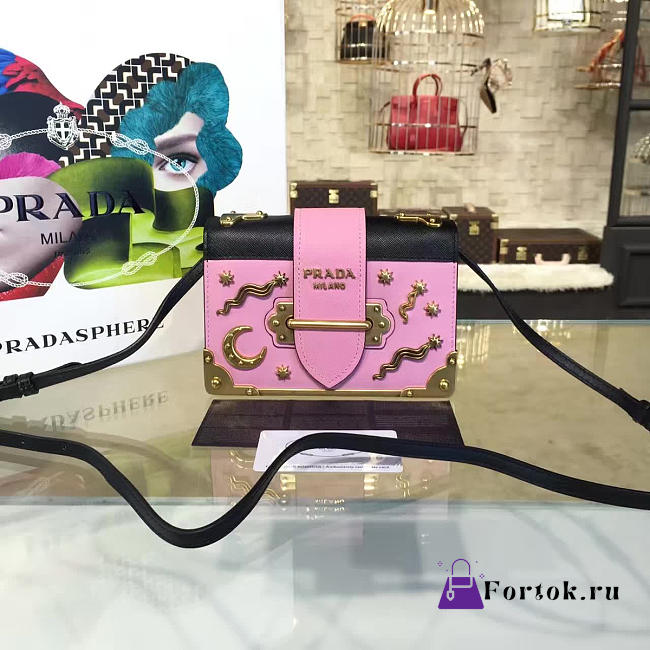 Prada Cahier Leather Shoulder Bag Meteor Pink 4276 - 1