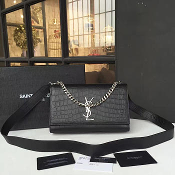 YSL MONOGRAM KATE CROCODILE EMBOSSED SHINY Black 4752 24cm 