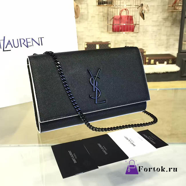YSL MONOGRAM KATE EMBOSSED CROCODILE SHINY Full Black 4754 24cm  - 1