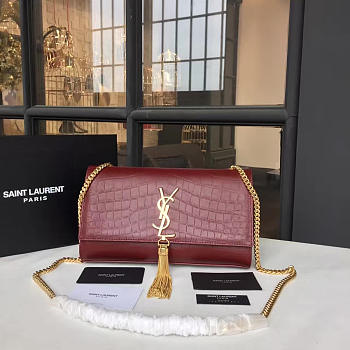 YSL MONOGRAM KATE IN EMBOSSED CROCODILE SHINY Red Wine 4765 24cm 