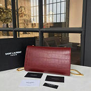 YSL MONOGRAM KATE IN EMBOSSED CROCODILE SHINY Red Wine 4765 24cm  - 4