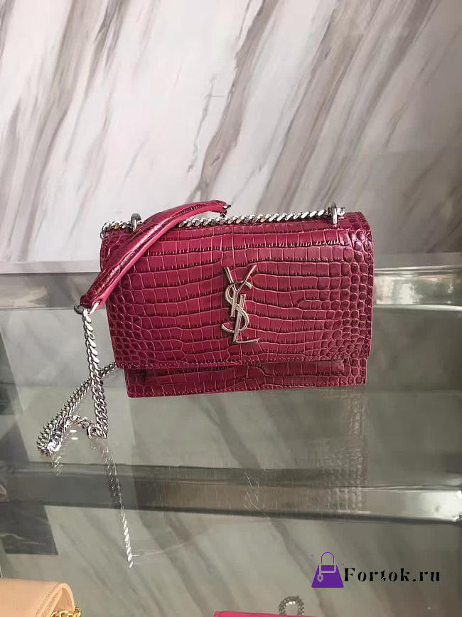 YSL SUNSET Chain Wallet Crocodile Embossed Shiny 4867 17cm  - 1