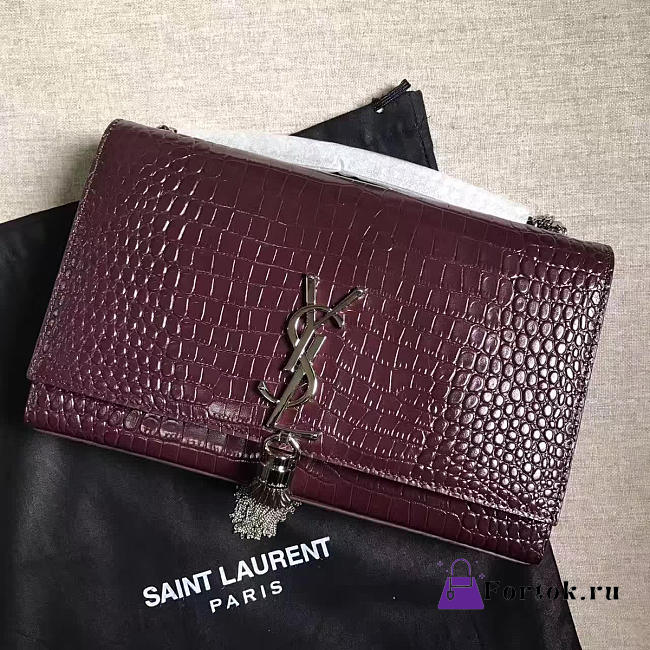 YSL MONOGRAM KATE Silver Tassel Crocodile Leather 4965 24cm  - 1