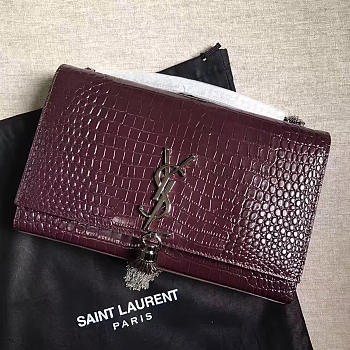 YSL MONOGRAM KATE Silver Tassel Crocodile Leather 4965 24cm 