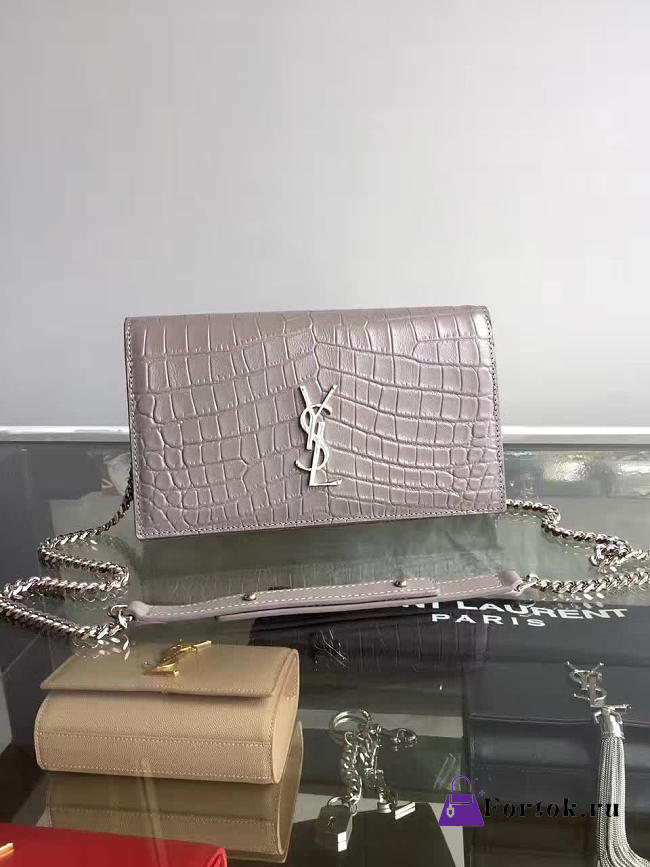 YSL MONOGRAM KATE IN SHINY CROCODILE EMBOSSED Gray 5036 22.5cm - 1