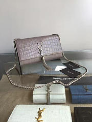 YSL MONOGRAM KATE Silver Tassel in Embossed Crocodile Shiny Gray 5038 24cm - 1