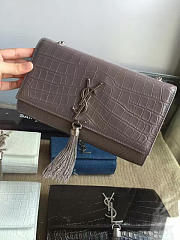 YSL MONOGRAM KATE Silver Tassel in Embossed Crocodile Shiny Gray 5038 24cm - 2