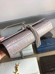YSL MONOGRAM KATE Silver Tassel in Embossed Crocodile Shiny Gray 5038 24cm - 3