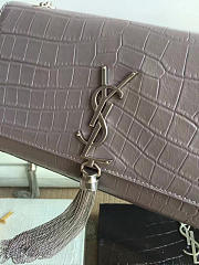 YSL MONOGRAM KATE Silver Tassel in Embossed Crocodile Shiny Gray 5038 24cm - 4