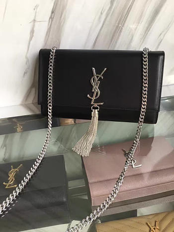 YSL Medium KATE Silver Tassel in Black Leather 5047 24cm