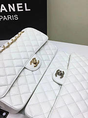 CHANEL Calfskin Leather Flap Bag Gold White 25cm - 3
