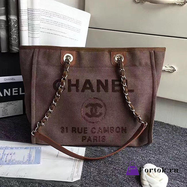 Chanel Canvas Shopping Bag Brown A66941 34cm - 1