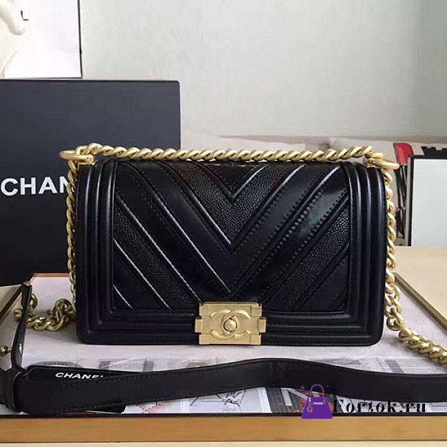 Chanel Chevron Quilted Medium Boy Bag Black VS00849 25cm - 1