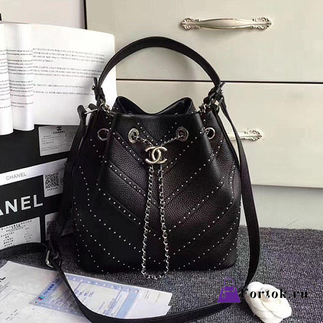 Chanel Calfskin Bucket Bag Black A93598 27cm - 1