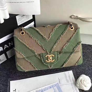 Chanel Canvas Patchwork Chevron Medium Flap Bag Khaki 040101 VS06628