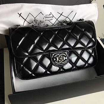 Chanel Oil Wax Leather Perfect Edge Flap Bag Silver Black A14041 25cm