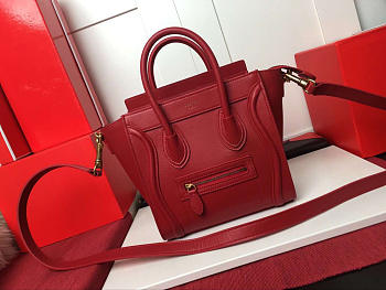 Celine NANO LUGGAGE SHOULDER BAG IN RED SMOOTH CALFSKIN 20cm 