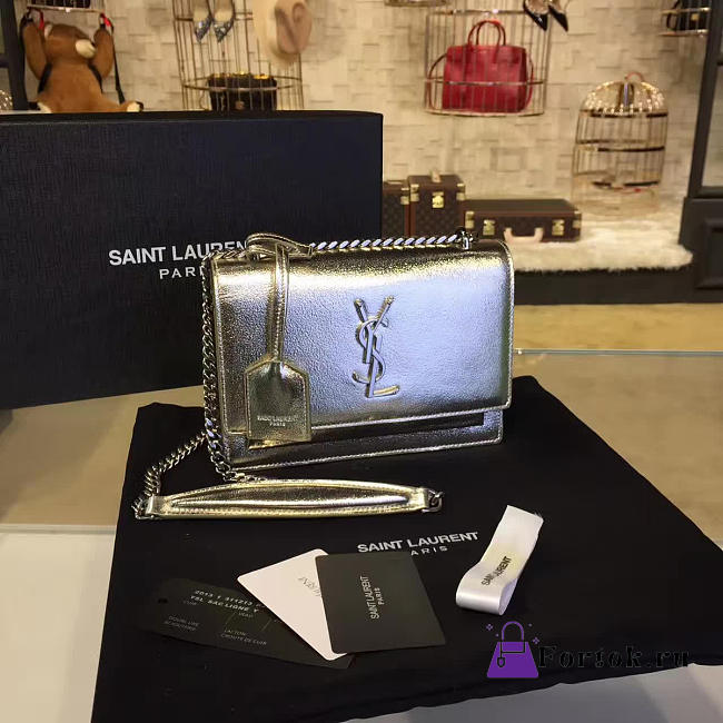 YSL SUNSET MONOGRAM Crinkled Metallic Silver 4725 19cm  - 1