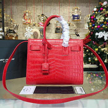 YSL Sac-De-Jour CROCODILE EMBOSSED SHINY Red 4737 25.5cm 