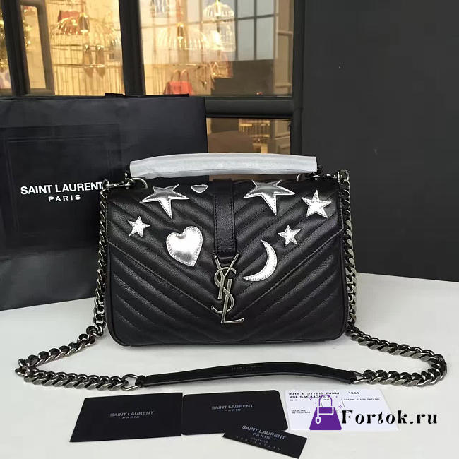 YSL MONOGRAM COLLEGE Silver Hardware Black 4778 24cm  - 1