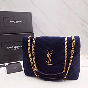 YSL LOULOU Monogram Quilted Velvet Shoulder Bag Navy 4816 25cm - 1