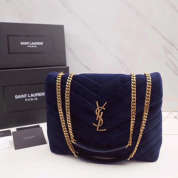 YSL LOULOU Monogram Quilted Velvet Shoulder Bag Navy 4816 25cm