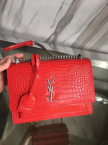 YSL Medium SUNSET CROCODILE EMBOSSED SHINY Red 4853 22cm 