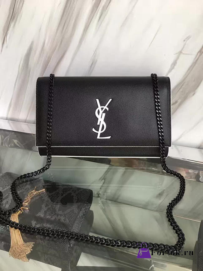 YSL MONOGRAM KATE IN GRAIN DE POUDRE EMBOSSED LEATHER Black 5008 24cm - 1