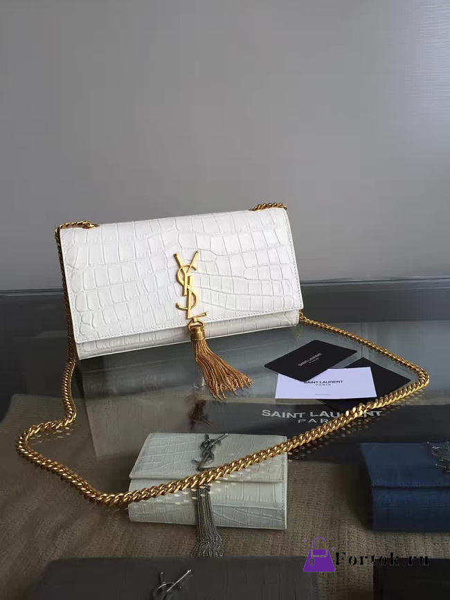 YSL MONOGRAM KATE Gold Tassel Crocodile Black 5010 24cm - 1