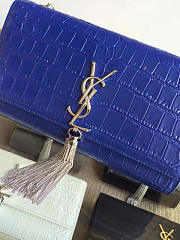 YSL MONOGRAM KATE Silver Tassel in Embossed Crocodile Shinny Blue 5041 24cm - 2