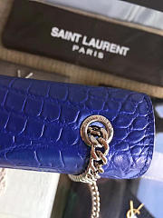 YSL MONOGRAM KATE Silver Tassel in Embossed Crocodile Shinny Blue 5041 24cm - 3