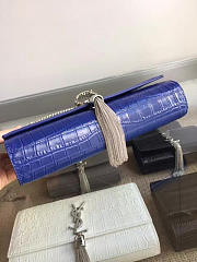 YSL MONOGRAM KATE Silver Tassel in Embossed Crocodile Shinny Blue 5041 24cm - 4
