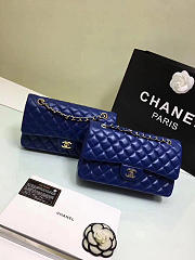 CHANEL Lambskin Leather Flap Bag Gold/Silver Blue 25cm - 3