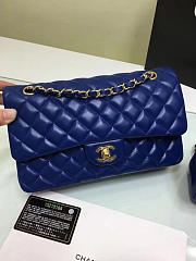 CHANEL Lambskin Leather Flap Bag Gold/Silver Blue 25cm - 2