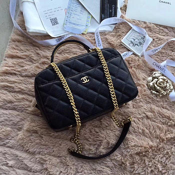 Chanel Bowling Bag Jersey & Gold-Tone Metal Black A69924 24cm 