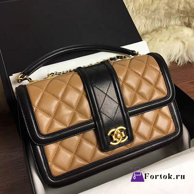 Chanel Quilted Lambskin Flap Bag Beige and Black A91365 25.5cm - 1