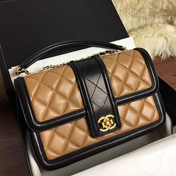 Chanel Quilted Lambskin Flap Bag Beige and Black A91365 25.5cm