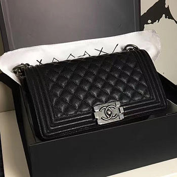 Chanel Medium Quilted Caviar Black Silver A13043 25cm