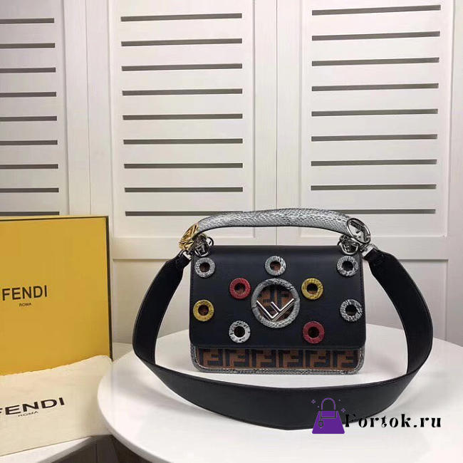 Fendi Kani Handbag Red and Black 0592 25cm - 1