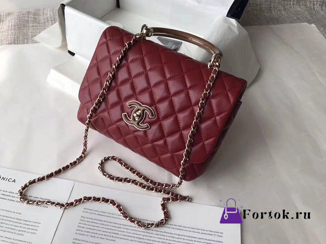Chanel Flap Bag with Top Handle Red Wine 21cm  - 1