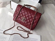 Chanel Flap Bag with Top Handle Red Wine 21cm  - 2