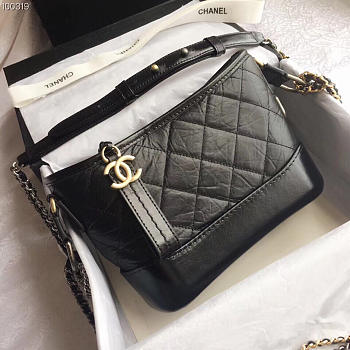 CHANEL'S GABRIELLE Small Hobo Bag Black Dark Silver Gold 20cm