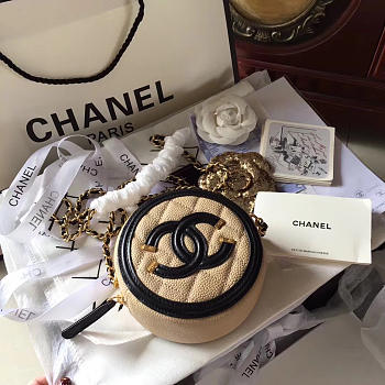 Chanel CC Filigree Grained Round Clutch with Chain Bag Beige 