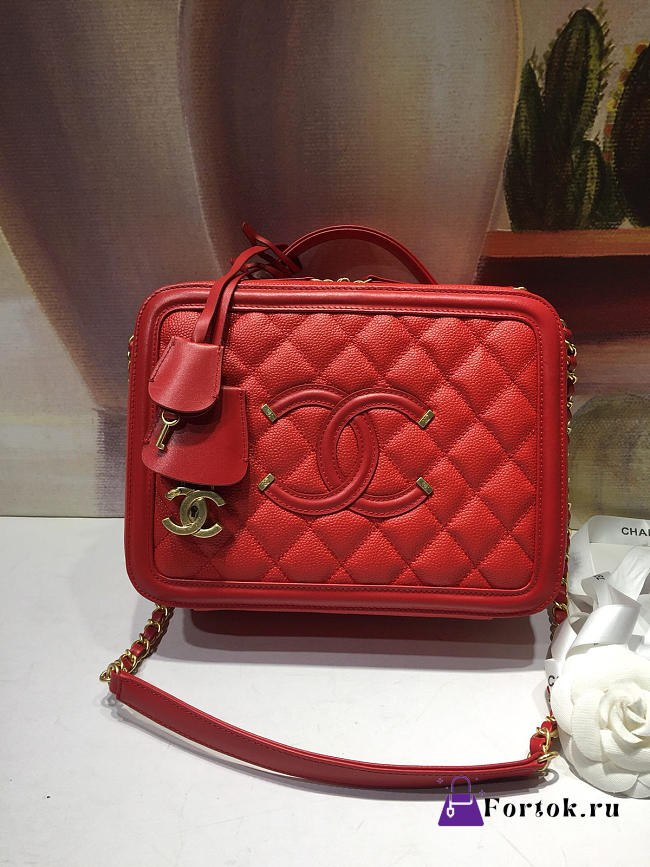 Chanel Caviar Quilted Small CC Filigree Vanity Case Red 93343 - 1