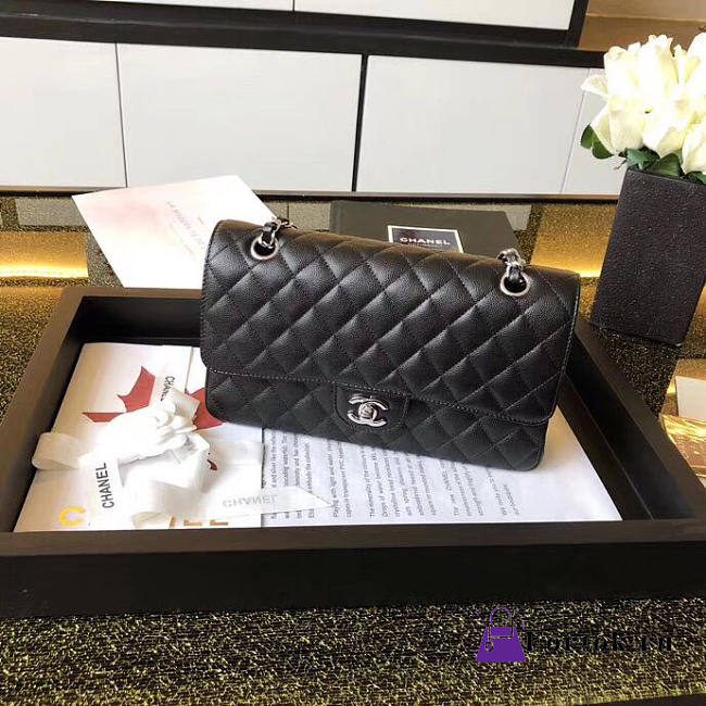 Chanel Caviar Lambskin Leather Flap Bag black sliver 25cm  - 1