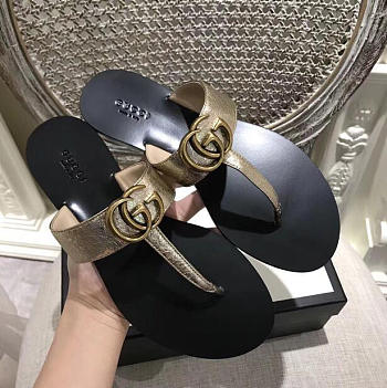 GUCCI New Ladies Sandals Black Gold Belt 