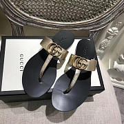 GUCCI New Ladies Sandals Black Gold Belt  - 2