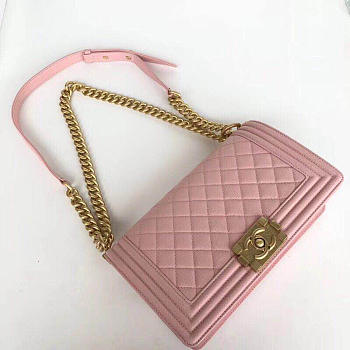 Chanel Quilted Caviar Medium Boy Bag Pink 25cm